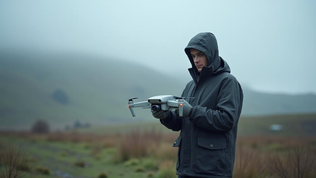 drone flying in rain